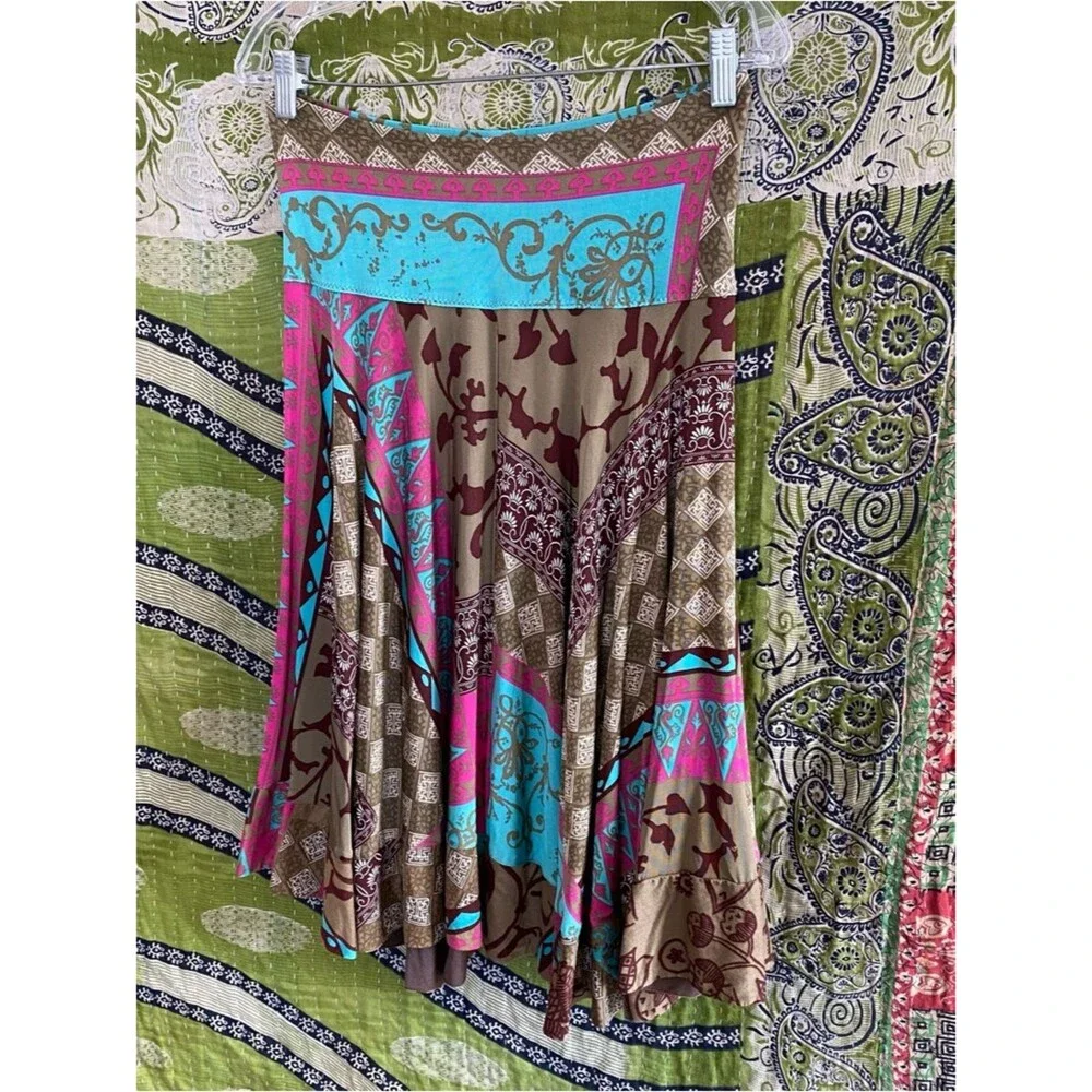 Y2K Chacok Multicolored Ornamental Print Boho Artsy Midi Skirt Size 1/ Small